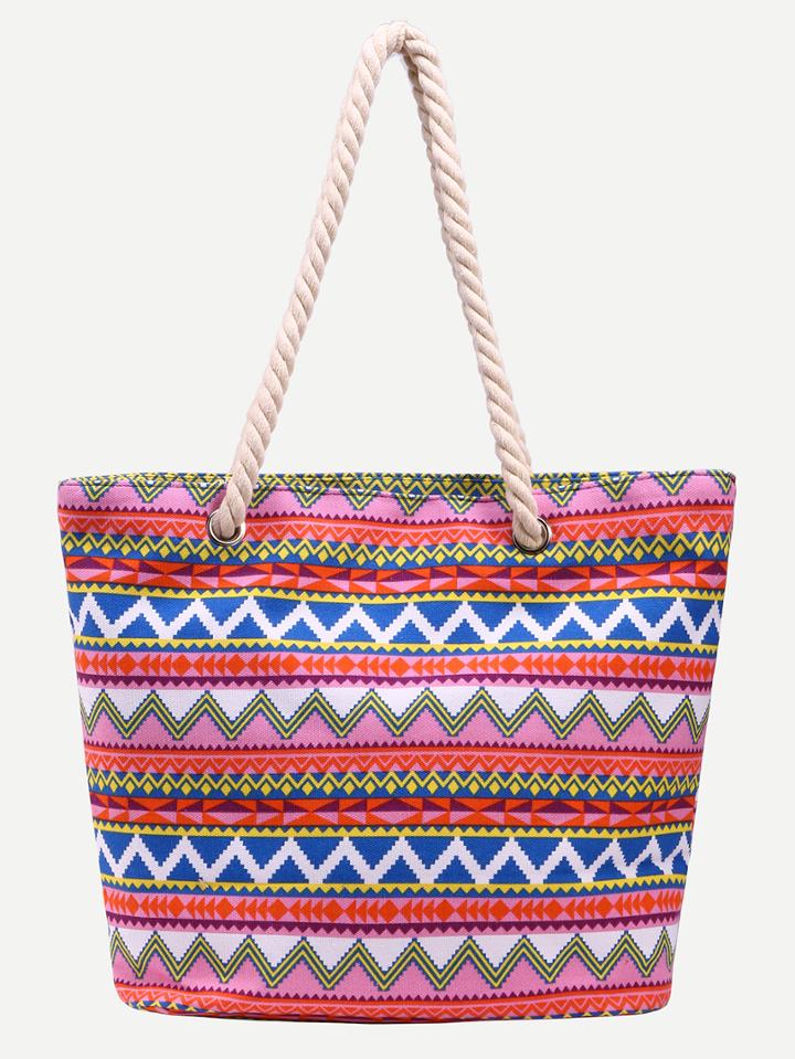 Shein Pink Tribal Print Canvas Tote Bag
