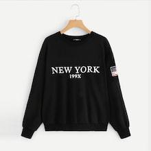 Shein Patch Detail Letter Print Pullover