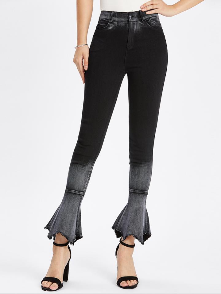 Shein Bleach Wash Raw Hem Flare Jeans