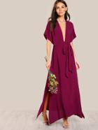 Shein Plunge Neck Open Back Kimono Wrap Dress
