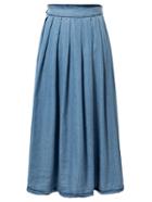 Shein Blue Side Button Zipper Denim Pleated Dress