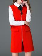 Shein Red Lapel Ruffle Zipper Shift Dress
