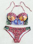 Shein Foliage Printed Halter Bikini Set