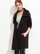 Shein Black Faux Leather Binding Drape Collar Quilted Coat
