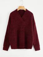 Shein Overlap V Neck Marled Knit Jumper