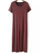 Shein Burgundy Short Sleeve Split Front Dress