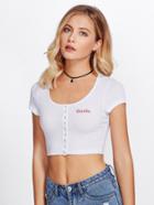 Shein Letter Embroidered Ribbed Crop Tee