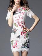 Shein White Embroidered Lace Sheath Dress