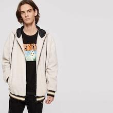Shein Men Striped Zip Front Hooded Teddy Jacket
