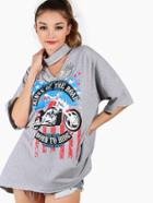 Shein Heather Grey Drop Shoulder High Low Tee