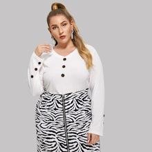 Shein Plus Button Detail Ribbed Knit Tee