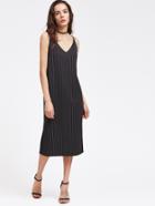 Shein Double V Neck Vertical Striped Split Side Cami Dress