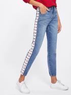 Shein Star Embroidery Side Faded Wash Jeans