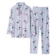 Shein Rabbit Print Pinstriped Shirt & Pants Pj Set