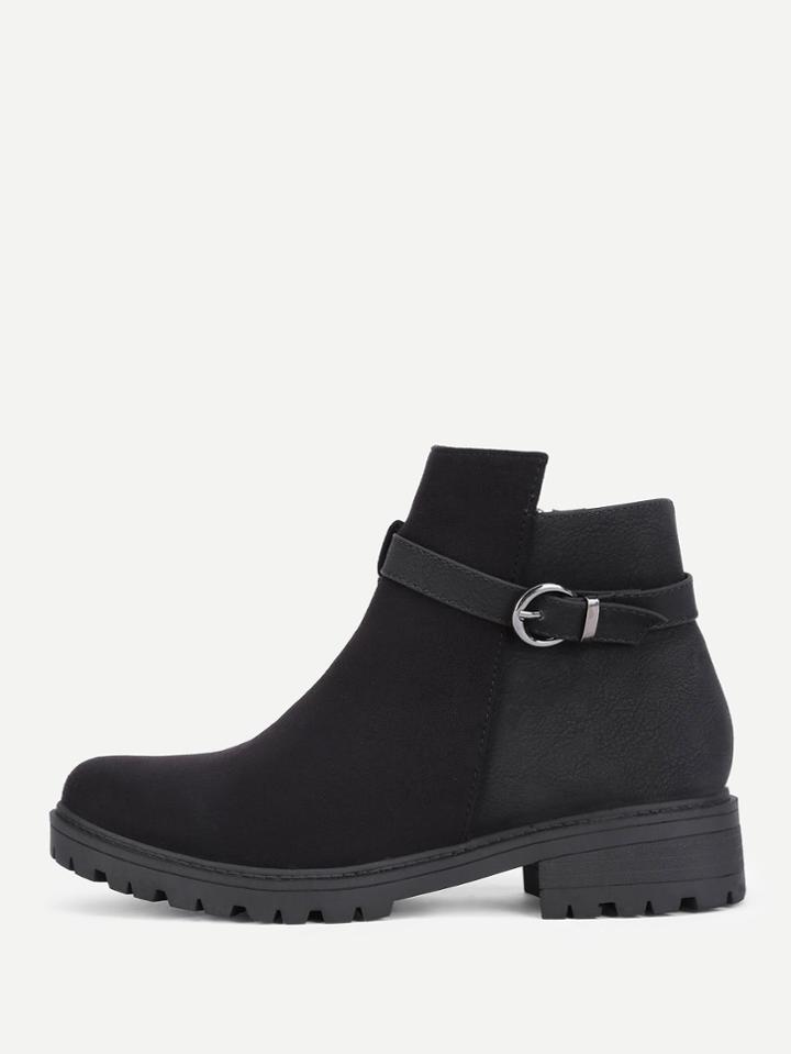 Shein Buckle Decorated Round Toe Ankle Boots
