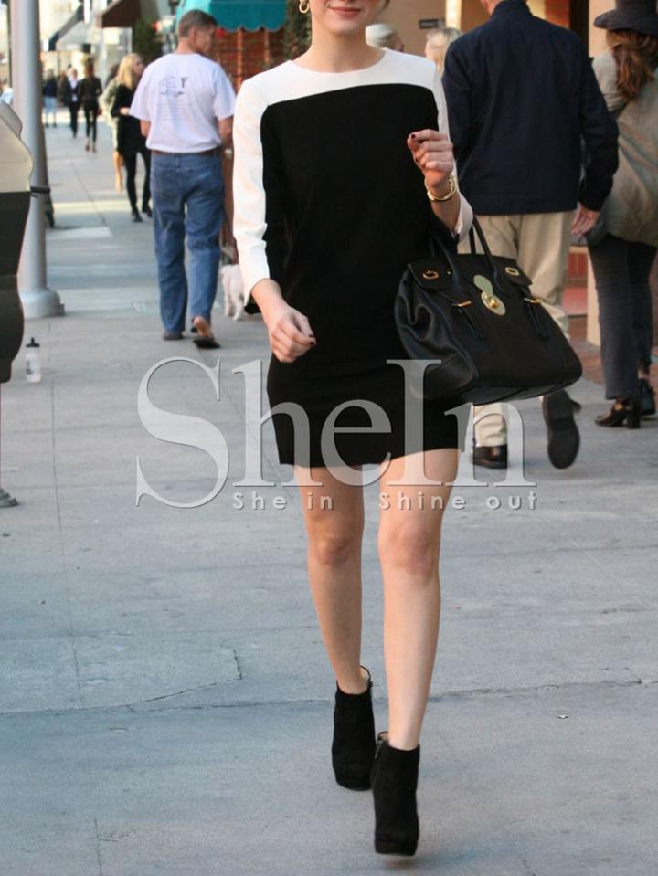 Shein Black Crew Neck Color Block Dress