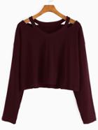 Shein Burgundy Cut Out Neck T-shirt