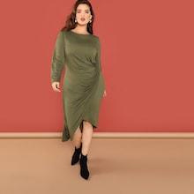 Shein Plus Solid Overlap Split Front Dress
