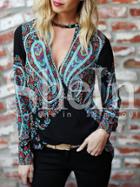 Shein Multicolor Tribal V Neckline Blouse