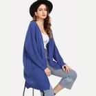 Shein Pocket Patched Open Front Longline Cardigan