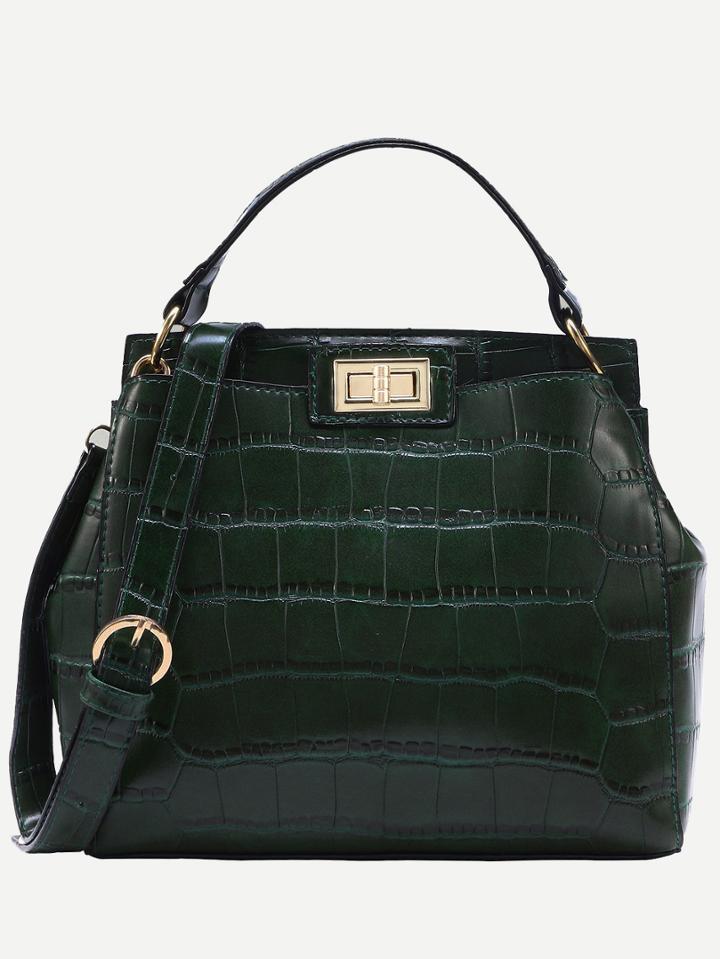 Shein Crocodile Embossed Double Turnlock Satchel Bag
