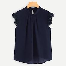 Shein Lace Panel Sleeve Solid Top