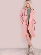 Shein Oversized Notch Lapel Belted Cuff And Waist Trench Coat Blush