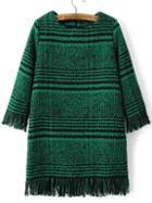Shein Green Houndstooth Fringe Detail Zipper Back Dress