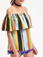 Shein Fringe Trim Striped Flounce Off Shoulder Top