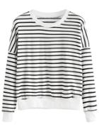 Shein Black White Striped Drop Shoulder Sweatshirt