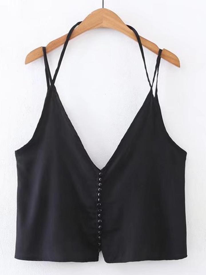 Shein Double V Neck Cami Top With Buttons