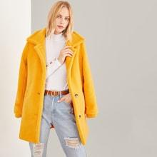 Shein Pocket Front Fleece Teddy Coat