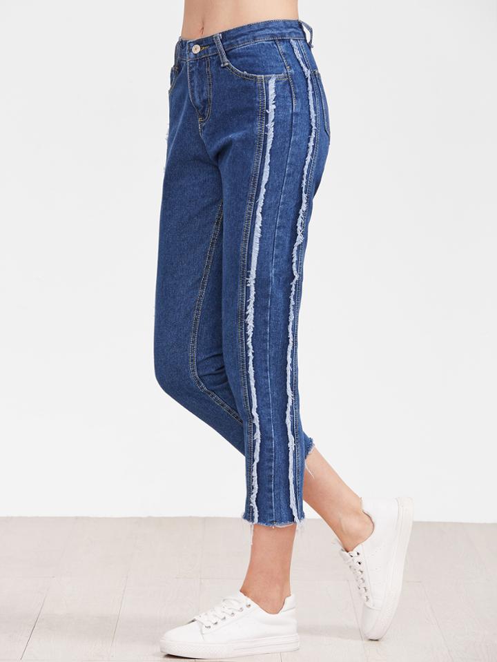 Shein Blue Raw Hem Ankle Jeans