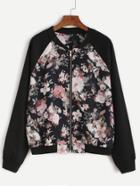 Shein Floral Print Contrast Raglan Sleeve Jacket