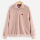 Shein Half Placket Embroidered Teddy Pullover Jacket