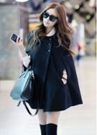 Rosewe Hot Sale Button Closure Black Woolen Coat For Woman