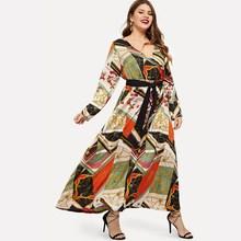 Shein Plus Selt Tie Chain Print V-neck Dress