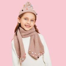 Shein Girls Pom-pom Decorated Scarf & Beanie Hat