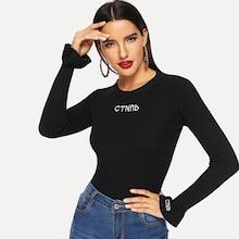 Shein Letter Embroidered Skinny Sweater