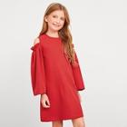 Shein Girls Frill Trim Cold Shoulder Tunic Dress