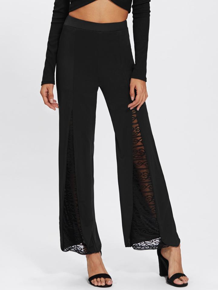 Shein Lace Contrast See Through Wide Leg Pants