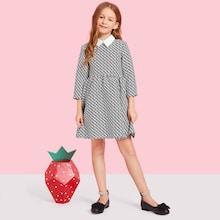 Shein Girls Zip Back Contrast Collar Flare Dress