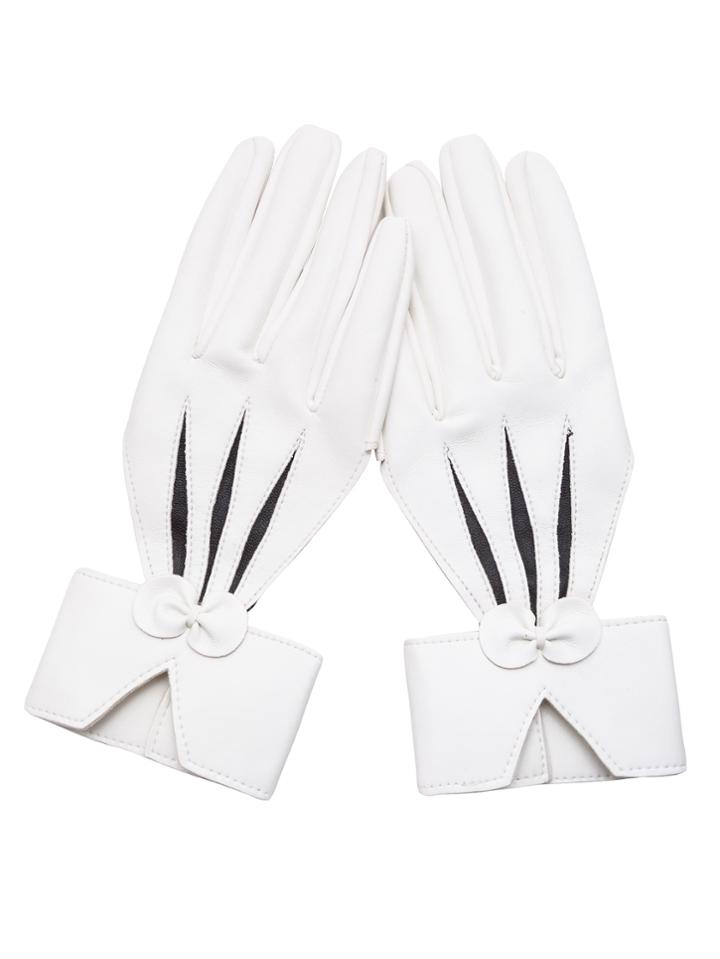 Shein White Faux Leather Cut Out Bow Gloves