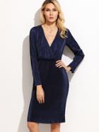 Shein Navy Surplice Front Pleated Pencil Dress