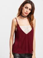 Shein Silky Cami Top With Contrast Floral Lace Bandeau