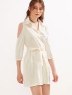 Shein Beige Open Shoulder Self Tie Shirt Dress