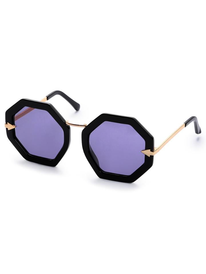 Shein Black Hexagon Frame Grey Reflective Lenses Sunglasses