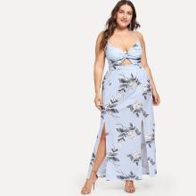 Shein Plus Knot Open Back Floral Split Halter Dress
