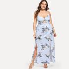 Shein Plus Knot Open Back Floral Split Halter Dress