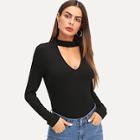 Shein V-cut Textured Slim Fitted Tee